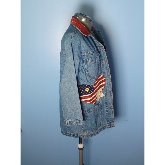 Cabin Creek Denim Chore Coat Womens Medium Americana Stars Hearts Red,White,Blue - Picture 6 of 12